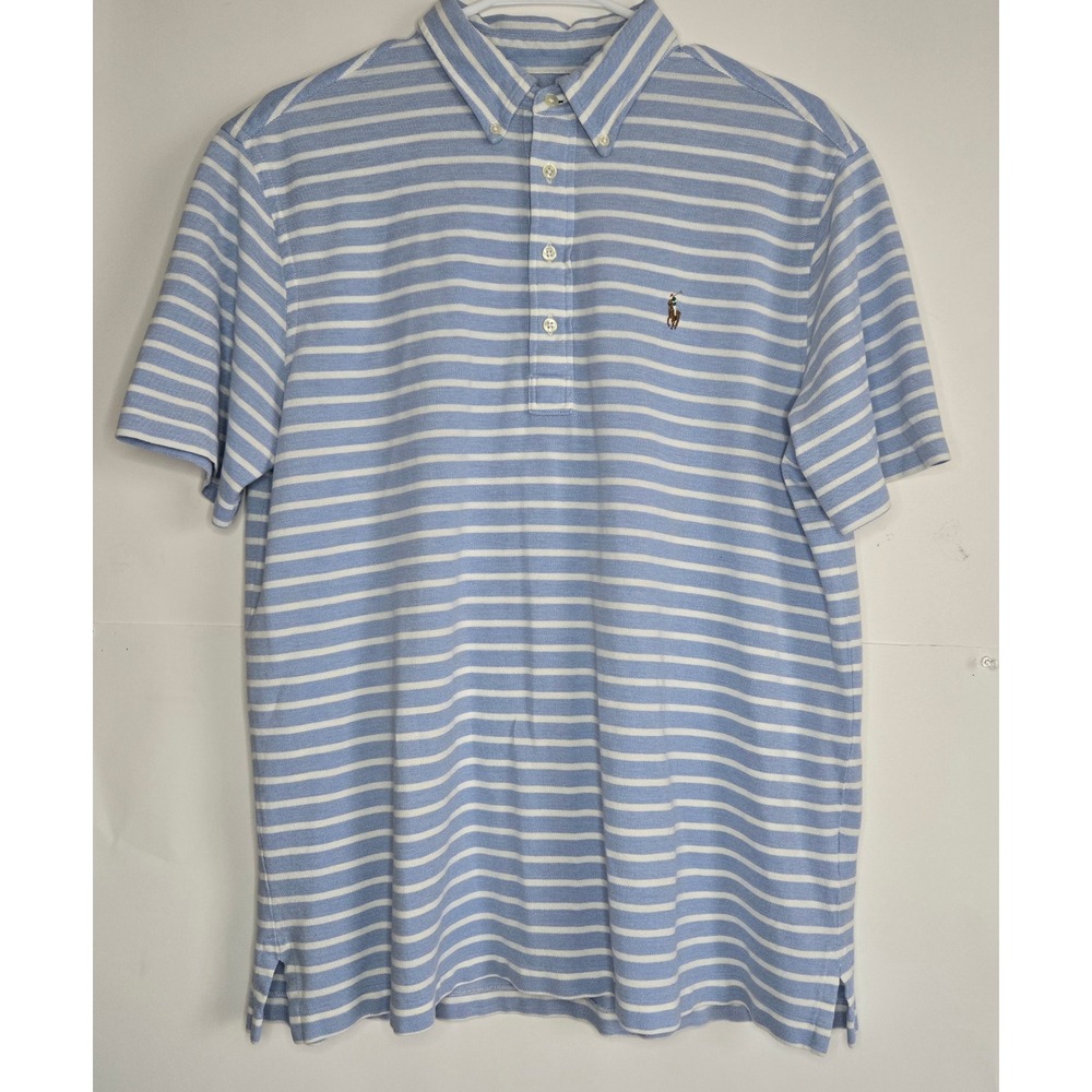 Polo Ralph Lauren Mens Striped Pique Polo Shirt Blue White Short Sleeve Large